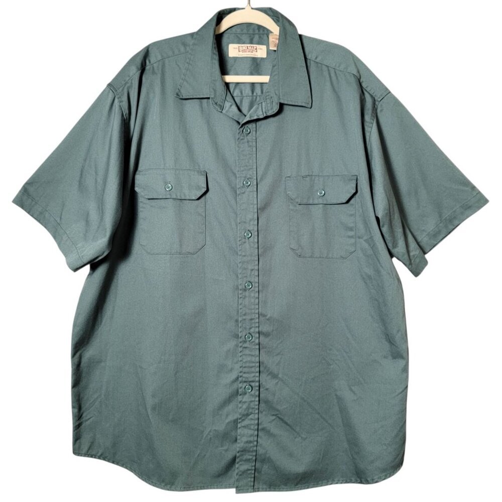 Big Mac Workwear Mens Green Short Sleeve Button Up Utility Work Shirt XXL Tall